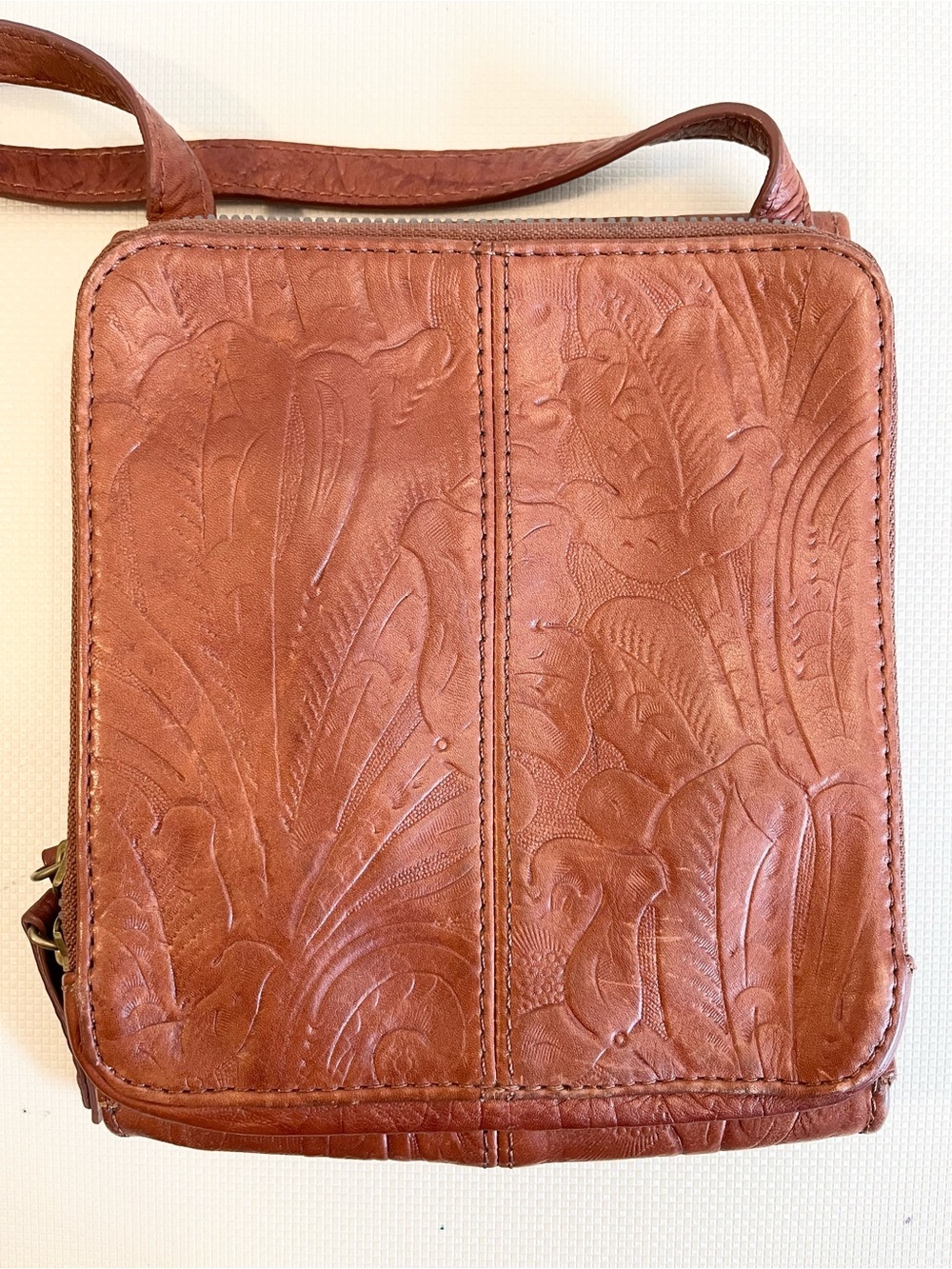 American Leather Co. Embossed Crossbody Bag - Brown - Picture 2 of 8